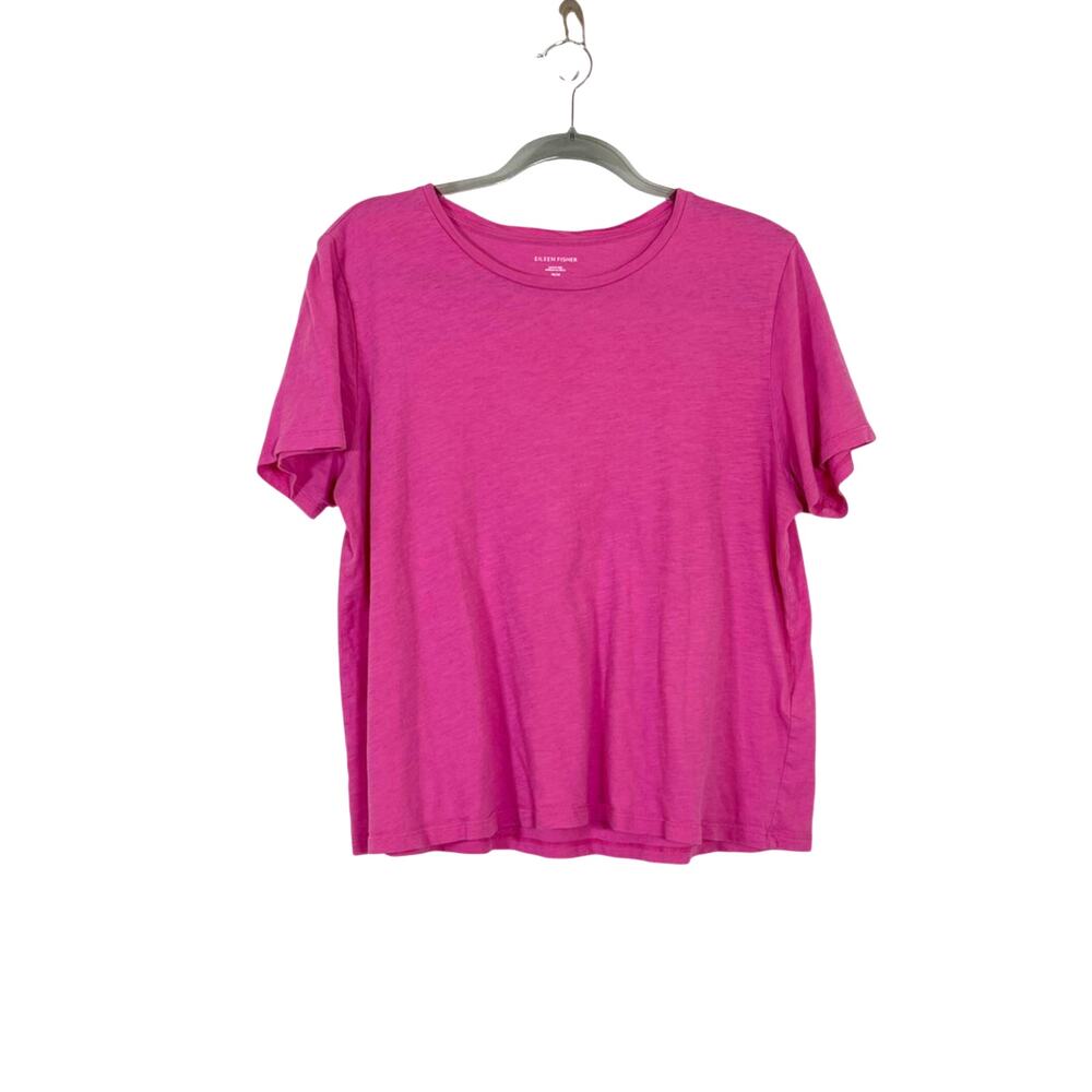 Eileen Fisher Organic Cotton Boxy Relaxed Short Sleeve Tee Shirt Pink Medium